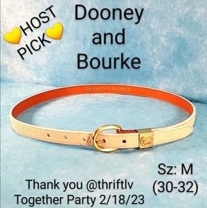 Dooney & Bourke Slim Leather Belt in Cream Color w/ Gold Buckle & Logo